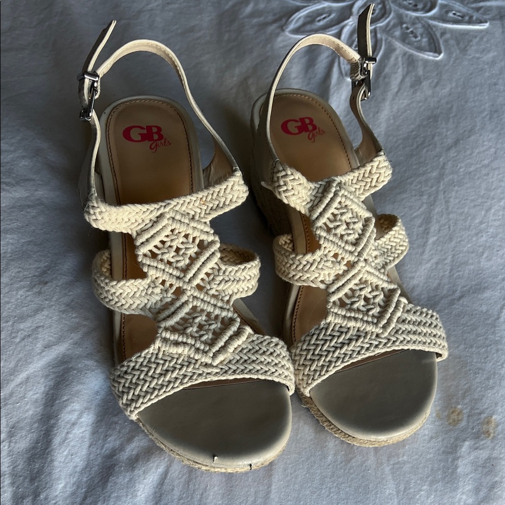 GB Girls Beige Woven Wedges